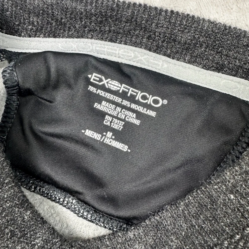 ExOfficio Crew Neck Wool‎ Blend Sweater Mens Medium Thermal Top Charcoal Outdoor